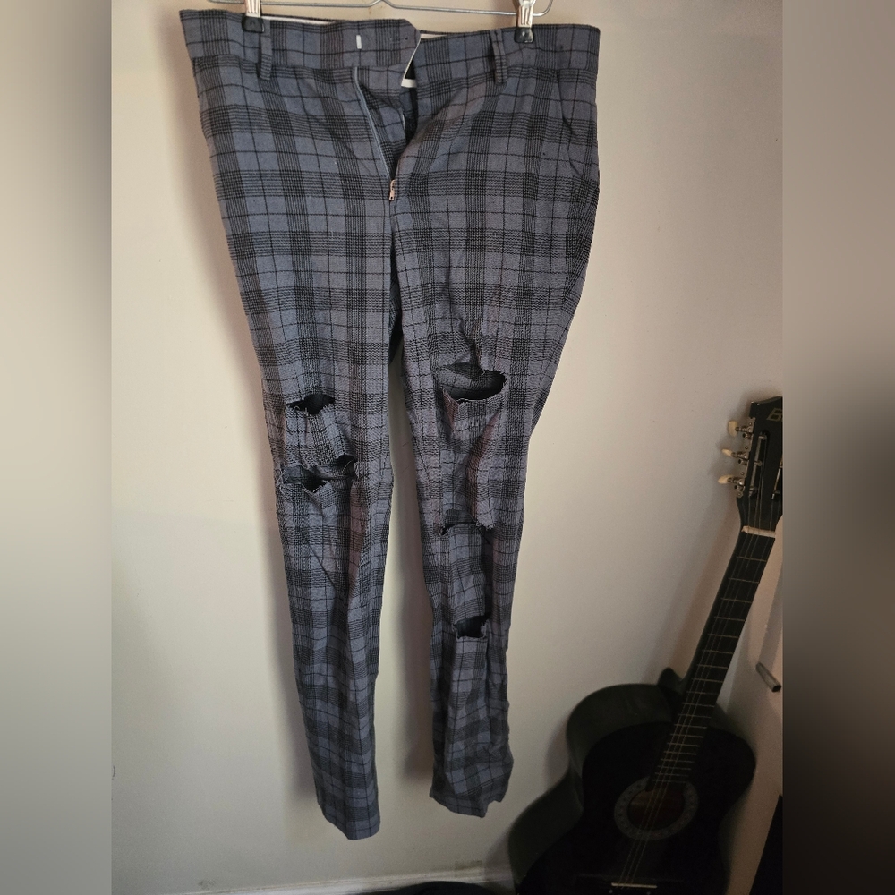 Asos Mens Gray Plaid Skinny Chinos W30 L32